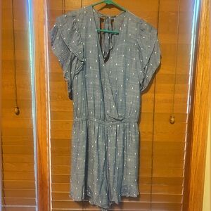 American Eagle Outfitters Blue and White Textured Romper